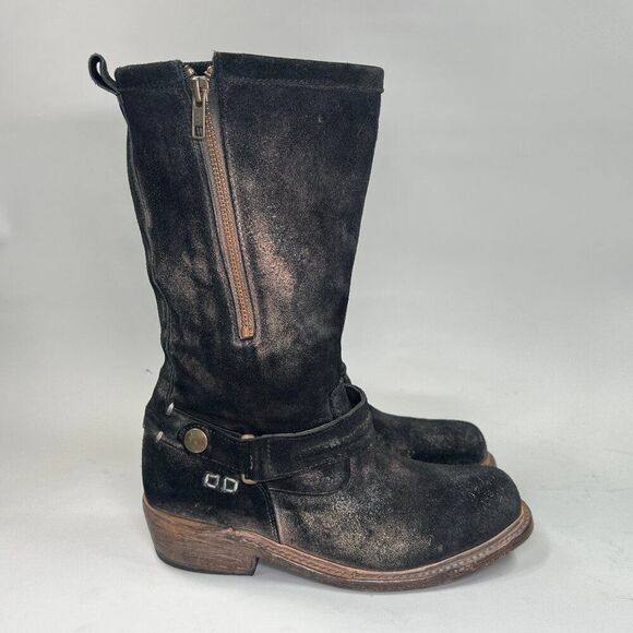 Bed Stu Boots Women's Size 7.5 Black Suede Cobbler Series Bench Made Harness Zip - Picture 1 of 15